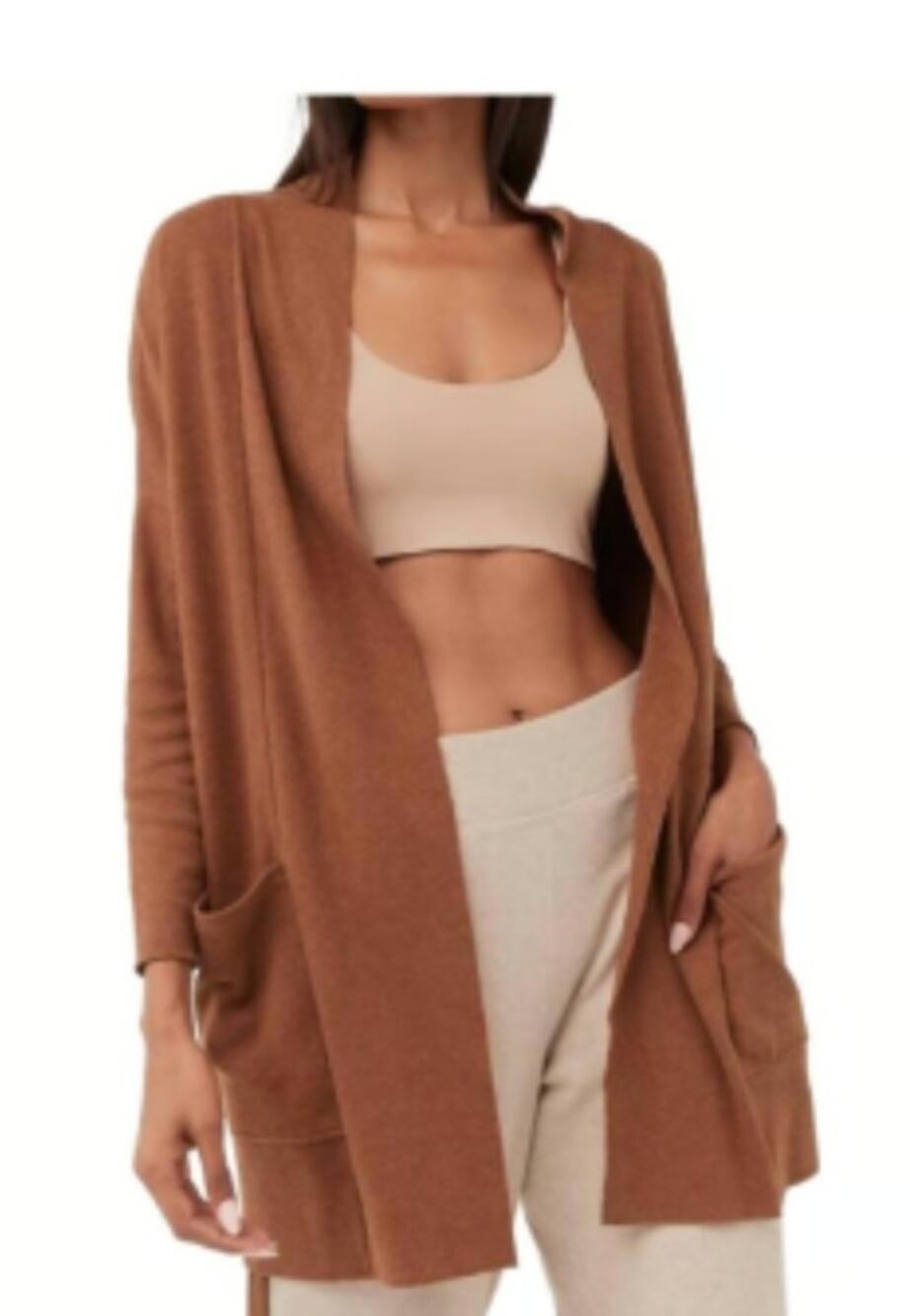 Pact Cardigan S/M Brown Orange Open Front Organic Lagenlook Cozy Oversized